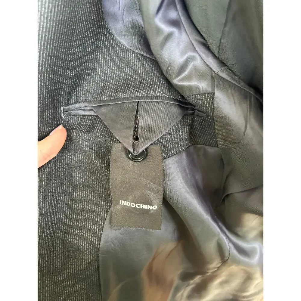 Indochino Gray White Subtle Pin Stripe Two Button Double Vent Blazer